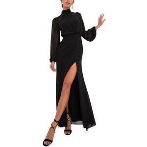 Lulus Graceful Entrance Black Long Sleeve Backless Maxi Dress